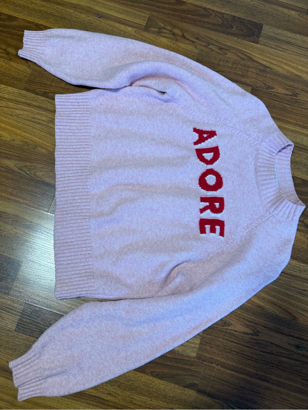 Old Navy Pink Crewneck Sweater with Red 'ADORE' Logo